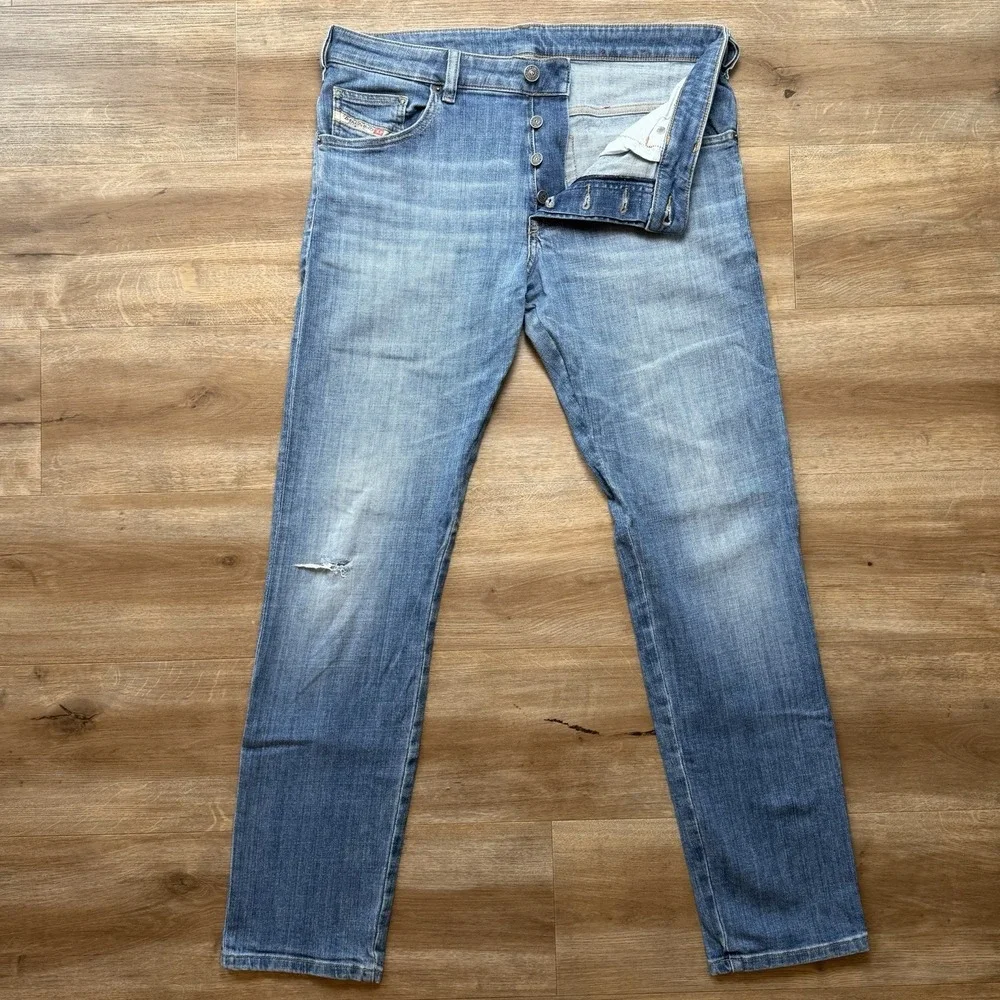 Diesel D-Yennox Jeans Men 32x32 Blue Tapered Stretch Light Wash Distressed 0IHAT